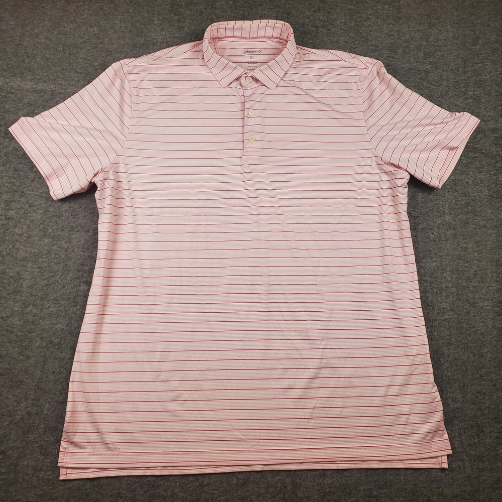 Johnnie O Shirt Mens XL Pink Striped Polo Golf Performance Stretch Preppy